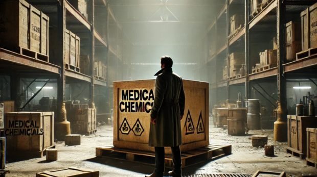 DALL·E 2024-11-14 08.54.19 - An old, dimly lit warehouse with dust-covered floors and rusting metal beams. Rohan, a determined detective, stands in the middle of the scene, starin