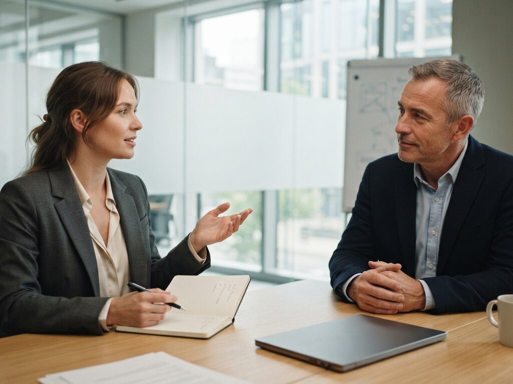 employee talking to a difficult manager professionally